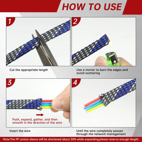 Braided Wire Sleeve Set For Cable Protection And Wire Management No Fuss Easy Protection DIY guide on using cut sleeve.