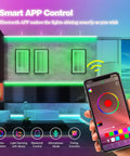 65.6Ft Led Strip Lights For Bedroom With App Control And Music Sync interface on smartphone in modern room setting