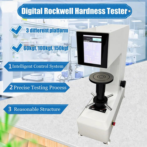 Kickass Digital Rockwell Hardness Tester With Slick Touchscreen Display And Pro Level Precision For Steel Plus Heat Treated Metals Easy AC110V Power with three platforms