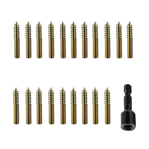 Straight Up Solid 20 Pack Of 5/16-18 X 2 Inch Gold Double Headed Hanger Bolts And Threaded Rod Screws With Driver Bit
