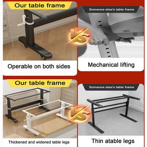 Comparison of Heavy Duty Adjustable Industrial Desk Legs With Smooth Rolling Swivel Casters versus standard furniture frames.