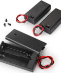 3 Pack Slick Dual AA Battery Case With Built In Toggle Switch And Hookup Wire Leads For Plug And Play Power Setup That Gets The Job Done Without Any Headaches Or Extra Wiring Hassles - showing two battery holders and leads.