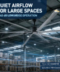 287 Inch Industrial Ceiling Fan Heavy Duty Workhorse With 6 Aluminum Blades Permanent Magnet Direct Drive Motor Variable Speed Warehouse Ventilation in large warehouse.