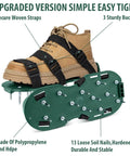 Green Heavy Duty Lawn Aerator Shoes With Spikes And Straps, One Size Fits All, shown with secure straps and buckles