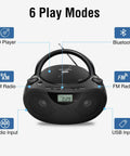 Portable CD Player Bluetooth Boombox With AM FM Radio USB Aux In Headphone Jack MP3 CD Compatible Bass Boost Stereo Sound