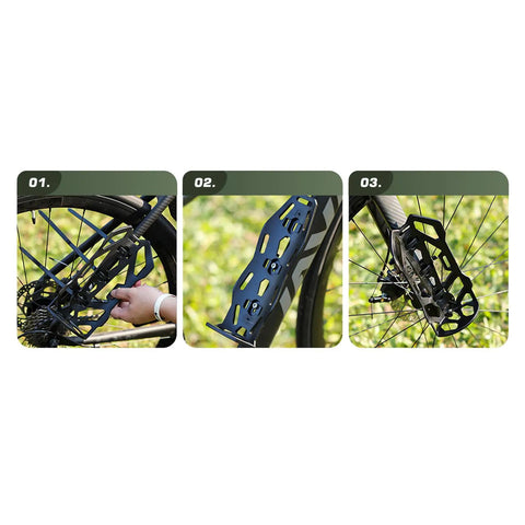 Front Fork Cage For Mountain Bikes, Solid Plastic Bottle Mount With Easy Installation Kit attached to MTB fork, step-by-step.