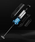Exploded view of Hardcore Milk Frother For Coffee Fast Handheld Drink Mixer With Stainless Steel Whisk Battery Operated Wand components.