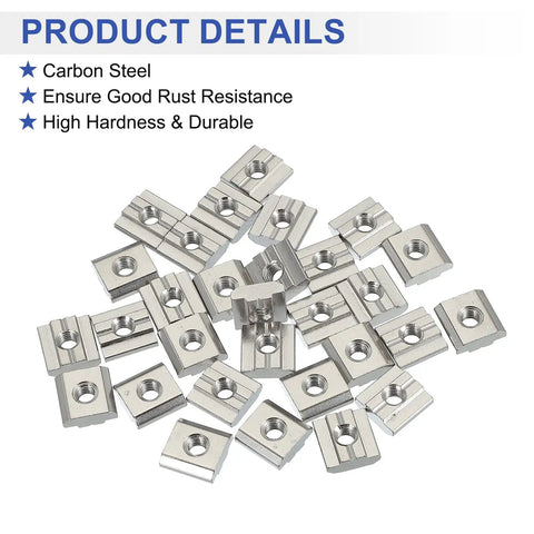 M6 Sliding T Nuts For 3030 Aluminum Extrusion 30 Pieces Hammer Head Drop In Nuts 8 mm T Slot European Standard Carbon Steel
