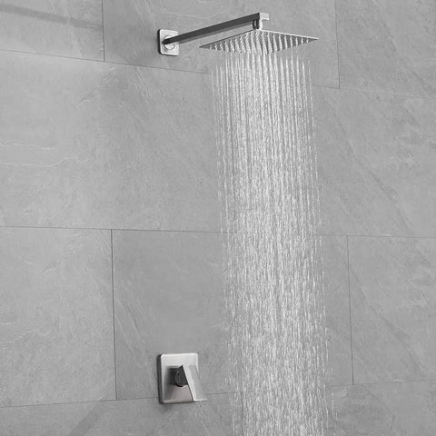 Brushed Nickel Shower System With 8 Inch Square Rain Shower Head, 14 Inch Extra Long Shower Arm, Rough-In Valve And Brass Trim Kit, All Metal Durable Shower Faucet Set For Bathroom Renovation