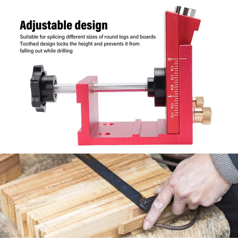 Pocket Hole Jig Kit Pro Grade With 3 In 1 Adjustable Drill Guides in use with wooden planks, showing adjustable design.