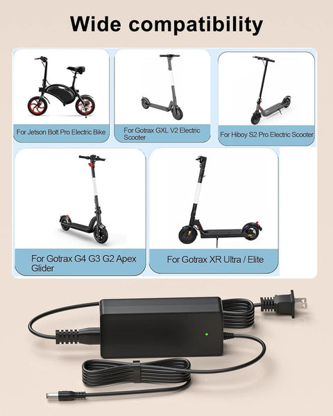 42V 2A Replacement Charger For Bolt Pro Adventure Metro Journey LX10 J5 J8 Eris Pro Ora Pro Racer Rhythm Electric Bikes And Scooters With 100V 240V Input And 5.5mm By 2.5mm DC Plug Easy Plug And Play