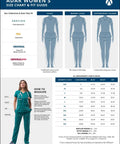 Adar Women's Size Chart and Fit Guide with illustrations of classic, modern, and tailored fits and measurement instructions.