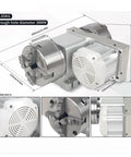Hella Precise Cnc Rotary Fourth Axis With Adjustable Speed Servo Controller 125Mm Three Or Four Jaw Chuck 38Mm Through Bore indexing head image showing dimensions and details.