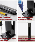 Installation steps for Built Different Heavy Duty Aluminum Desk Legs Featuring Adjustable Furniture Feet for Sofas Tables and Beds.
