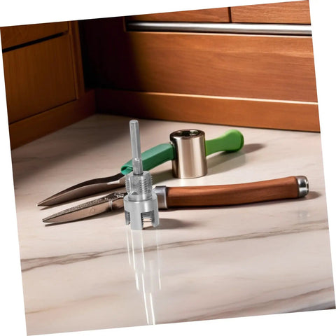 Upgrade Your Plumbing Game With This Awesome Dual-Function Pipe Thread Cutting Tool Kit on a countertop with pliers and a hammer.