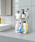 360 Degree Rotating Makeup Organizer With 2 Tier Lazy Susan Vanity Countertop Organizer For Skincare Haircare Perfume And Beauty Essentials In Classic Grey Easy Reach And Space Saving Convenience on bathroom counter