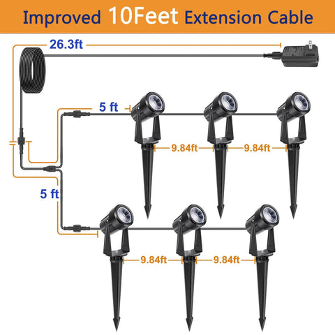 Low Voltage LED Landscape Light Kit With Transformer 76ft Wire 6 Waterproof Garden Spotlights Warm White diagram