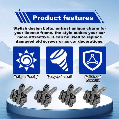 Fresh Hand Style License Plate Screw Kit Stainless Steel Finger Fastener Bolts for Cars Trucks and Vehicles Black Set of 4 unique design bolts.