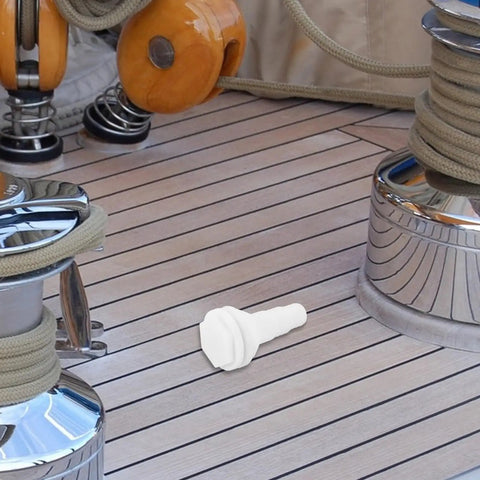 Marine Thru Hull Drain Outlet For Boats And Yachts With Straight Air Vent Garboard Drain on yacht deck.