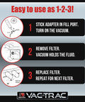 Hydraulic Fluid Saver Vacuum Tool for Tractor Filter Changes Oil Suction Pump Kit easy 1-2-3 use steps diagram