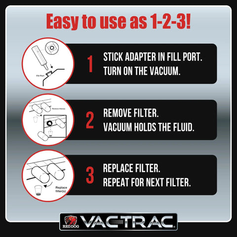 Hydraulic Fluid Saver Vacuum Tool for Tractor Filter Changes Oil Suction Pump Kit easy 1-2-3 use steps diagram