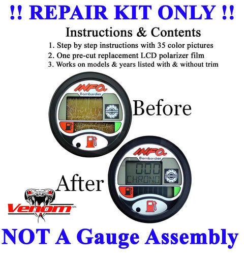 Before and after of LCD gauge with Not A Gauge Assembly Repair Kit For LCD Info Gauge Center Display With Diffuser Film.