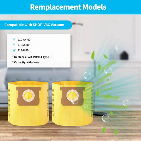 10 Pack High Efficiency Dust Collection Bags Type H For 5 To 8 Gallon Vacuums 90671 Disposable Replacement Bags 9067133