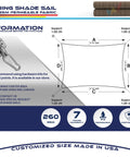 Diagram showing 18 By 22 Ft Sun Shade Sail With A Ring Wire Rope, setup guide and specifications, breathable 260 GSM fabric.
