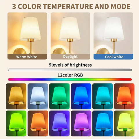 3 color temperature modes of No Strings Attached Battery Wall Sconces Set Of Two Rechargeable Wireless Indoor Lights Cordless.