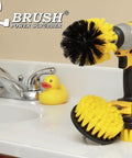 Power Scrub Drill Brush Attachment Set For Bathroom Tile Grout Cleaning with nylon bristles on a cordless drill