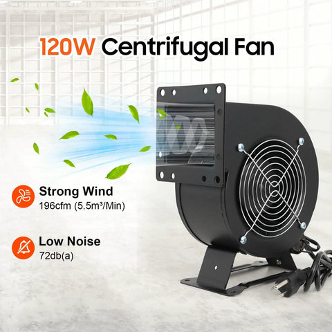 Heavy Duty Centrifugal Blower Fan Round Squirrel Cage For Outdoor Wood Furnace And Boiler 110 Volt 120 Watt with specs displayed