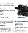 Specifications and image of RV Fresh Water Pump 12V 3.0 GPM 55 PSI Quiet Automatic Demand Diaphragm Bypass Pump