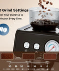 Top Shelf Stainless Steel Espresso Maker Featuring Built In Grinder And 20 Bar Pressure With Custom Shot Dial Plus Quick Steam Wand for precise 30 grind settings.