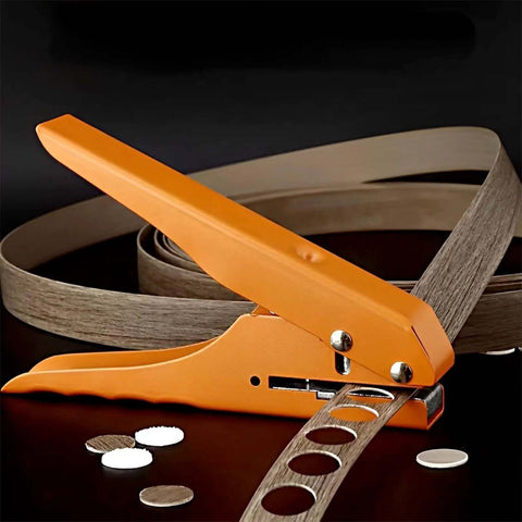 Heavy Duty Single Hole Punch Plier Tool With Five Sixteenth Inch And Three Eighth Inch Holes cutting through edge banding