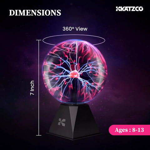 7 Inch Plasma Ball Lamp with lightning effects for parties and STEM learning, interactive energy sphere with 360° view.