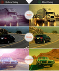 Top Shelf Anti Glare Night Vision Polarized Aviator Sunglasses comparison before and after usage in different driving conditions.
