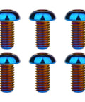 Grade 5 Titanium M6 X 12 mm Button Head Socket Cap Screws Sick Burnt Blue Anodized Heavy Duty Full Thread Hex Allen Fasteners, pack of six.