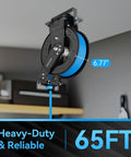 Built Tough 65 Feet 3 Eighths Inch Hybrid Air Hose Reel With Auto Rewind mounted on ceiling in garage