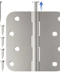 Three Pack 4 Inch Door Hinges Built Tough, Solid Iron Construction, Satin Nickel Finish, Removable Pin, with Screws