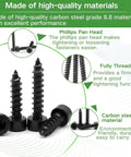 Top Shelf M2 Hex Socket Cap Screws Assortment Kit With 480 Pieces Black Self Tapping Allen Head Bolts showing carbon steel screws in various angles.