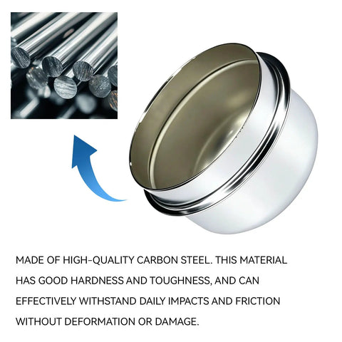 2 Pack 1.98 Inch Trailer Hub Dust Caps Keep Your Bearings Butter Smooth And Shielded From Road Grit With These Straight Shooting Grease Cup Covers For All RV And Camper Trailers - close-up of carbon steel material.