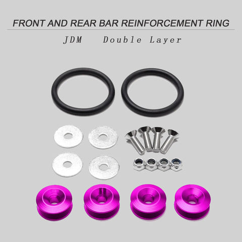 Universal CNC Billet Quick Release Front And Rear Bumper Fasteners Kit For Cars Stainless Steel Bolts Set 12 Piece With Purple O Rings Neo Chrome Finish Easy Install And Built To Last