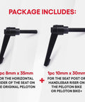 Replacement Seat And Handlebar Slide Adjustment Handles L Handle For All Peloton Bikes 2 Pack Heavy Duty Aluminum Upgrade Fits Original Peloton Bike Bike Plus And Cross Training Bike shown with size details.