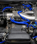 Get Your Ride Pumping Hard With This Blue Reinforced Silicone Vacuum Hose Kit That Beats The Stock OEM Rubber And Handles Sweet High Temps For Street Or Race Without Failing. Toyota Supra MK4 engine bay blue silicone vacuum hoses