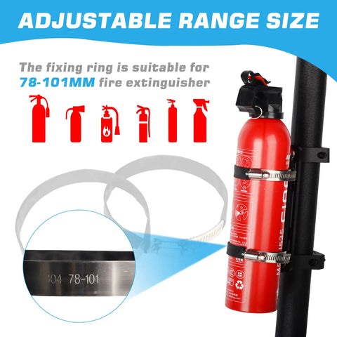 Heavy Duty Aluminum Fire Extinguisher Mount Bracket With Quick Release For 1.75 To 2 Inch Roll Bars and adjustable fixing rings