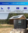 Renogy 60A MPPT Solar Charge Controller for 12V to 48V systems, in outdoor setting, showing dimensions and features