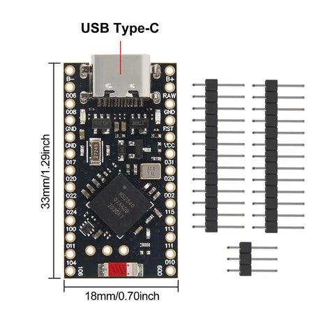 4Pcs Nrf52840 Pro Micro Development Board With Bluetooth 5.0 And Usb C Wireless Charging Module For Diy Electronics And Iot Maker Projects Featuring Arm Cortex M4F Processor, USB Type-C shown with pins.