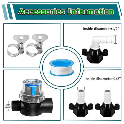 Accessories for Totally Quiet 12V RV Water Pump With Strainer, 55 PSI 3.0 GPM On Demand Diaphragm Pump For Camper RV Shower Or Sprayer