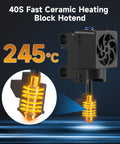 Tina2 Plus And Tina2C Ceramic Hotend Block for 3D Printer, 40s heat-up, 240C max, showing heating element reaching 245C