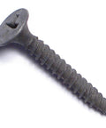 Built Tough Steel Drywall Screws Fifty Pack Fine Thread Phillips Bugle Head Fasteners Size Six By One Point One Eight Inches black steel screw close-up.